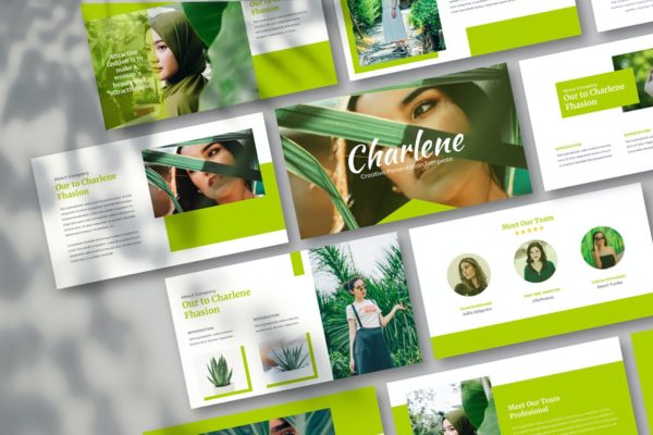 清新绿植风景PPT幻灯片模板下载 Charlene – Creative Powerpoint Template