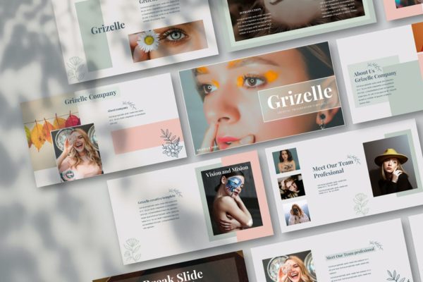 欧美淡雅清新人物创意网格幻灯片模板 Grizelle – Creative Powerpoint Template