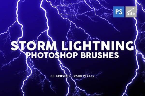 30款风暴雷闪电纹理叠加素材Ptohoshop笔刷 30 Storm Lightning Ptohoshop Stamp Brushes