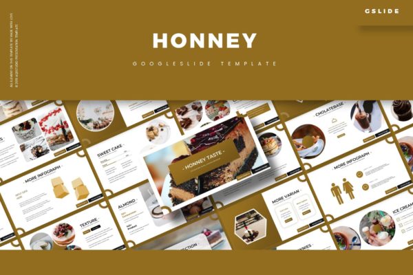 美味蛋糕糕点烹饪教学Google幻灯片模板 Honney – Google Slides Template