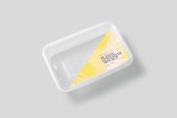 矩形塑料外卖食品容器标签设计样机图素材 Rectangular Plastic Container Label Mockups