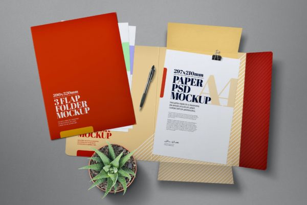 企业用品翻盖文件夹样机素材 Flap Folder Mockup Avelina
