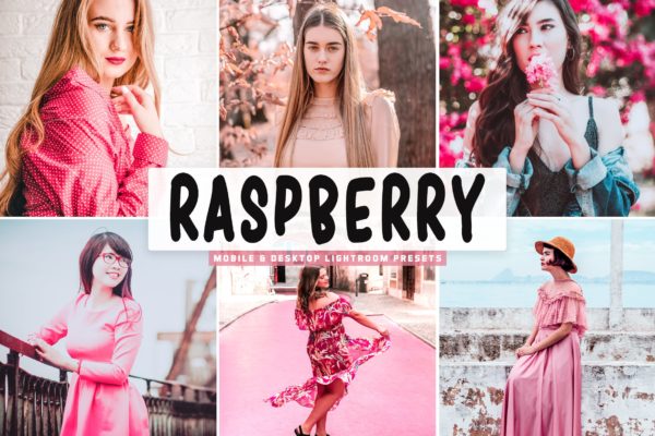 明亮活力粉红色调照片后期调色滤镜LR预设 Raspberry Mobile & Desktop Lightroom Presets