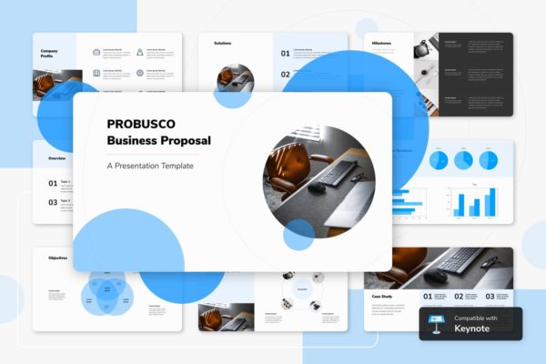 商业会议工作总结演讲Keynote幻灯片模板[蓝色版本] PROBUSCO – Business Keynote Template