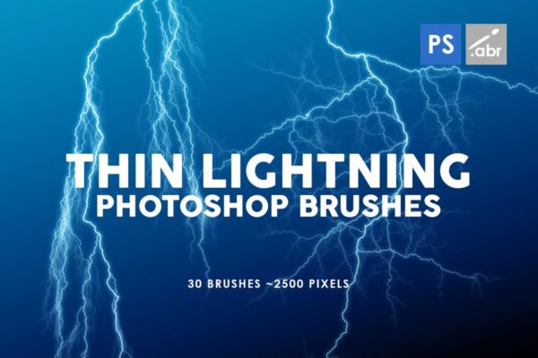 30支轻薄雷鸣细闪电Photoshop纹理笔刷 30 Thin Lightning Photoshop Stamp Brushes