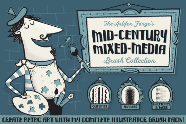 中世纪自然主义墨色纹理笔刷 Mid-Century Mixed Media Collection