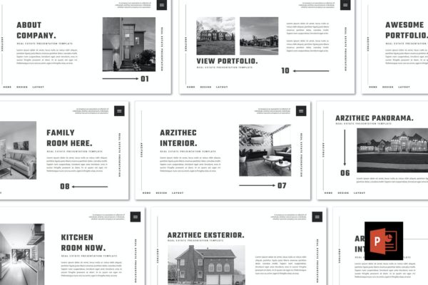 黑白色系室内设计演示PPT模板 ARZITHEC  – Architecture PowerPoint Template