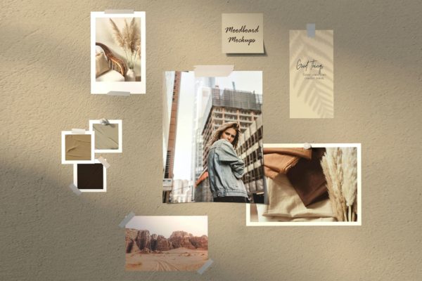 多尺寸照片展示情绪板样机模板v1 Mood board vol.01 – Mockups VR