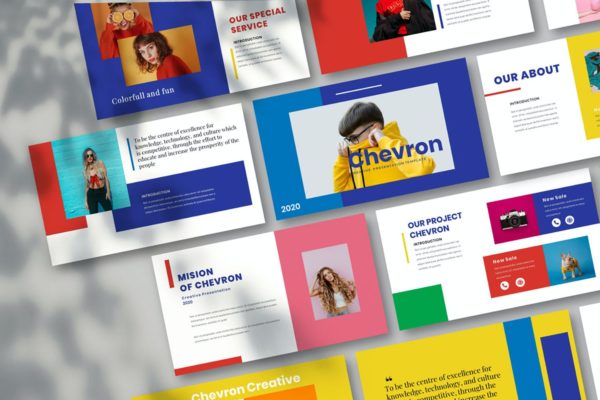 潮流时尚视觉撞色组合PPT模板合集 Chevron Powerpoint Template
