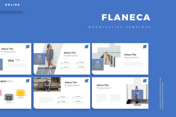 蓝色国外复古Google幻灯片版式设计  Flaneca – Google Slide Template