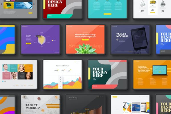 横向尺寸黑色iPad平板电脑样机合集 Tablet Black Landscape Set  Mockup