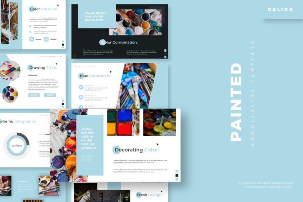 创意绘图艺术主题演讲Google幻灯片模板  Painted – Google Slides Template