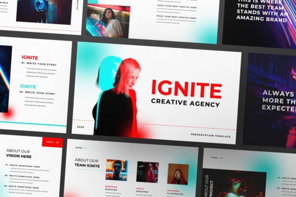 潮流科技感红绿视觉主题创意PPT演示模板 Ignite Creative Agency Presentation