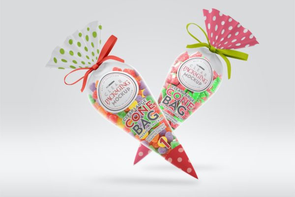 萝卜形状糖果包装设计样机图素材 Clear Large Cone Bag Packaging Mockup