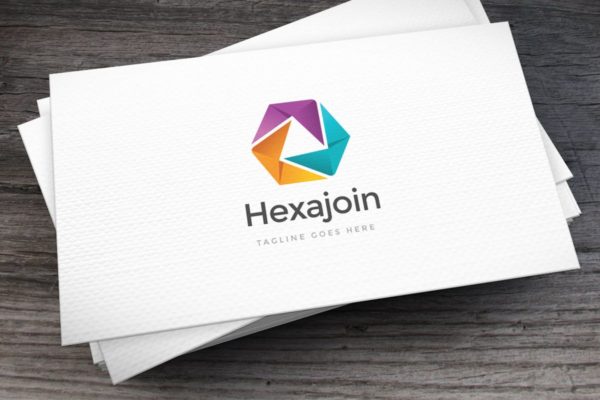 三色六边形商标Logo设计模板 Hexajoin Logo Template