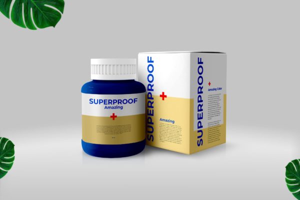 医疗药物瓶&纸盒包装设计样机图 Plastic Bottle and Paper Box Mockup