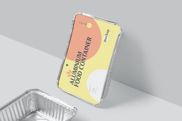 铝制食品容器包装设计样机图素材 Aluminum Food Container Mockups