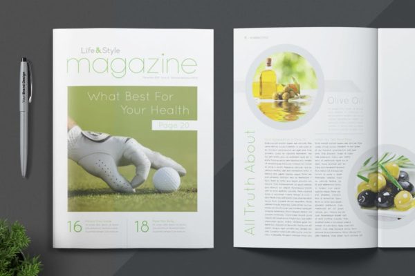 健康时尚生活方式杂志排版设计模板 Magazine Template