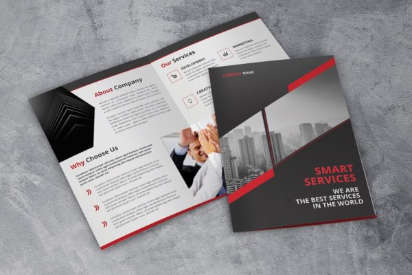 智能服务双折页营销手册设计PSD模板 Smart Service Bifold Brochure