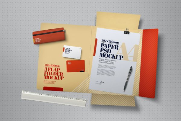 翻盖文件夹企业文具品牌样机素材 Flap Folder Mockup