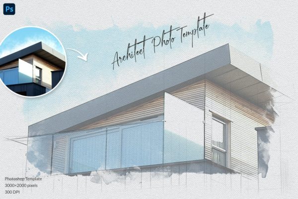 建筑师彩铅素描速写照片样式 Architect Sketch Photo Template
