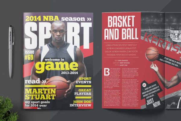 NBA篮球赛事杂志版式设计模板 Magazine Template