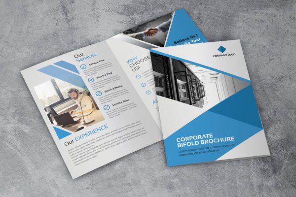简约蓝色企业宣传双折页小册子设计模板 Corporate – Bifold Brochure