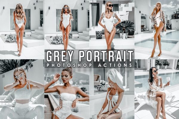 喜怒无常灰色色调人物照片PS动作滤镜 Moody Grey Portrait Photoshop Actions