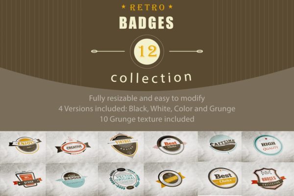 12枚经典欧美复古时尚个性LOGO设计徽章素材 12 Retro and Vintage Badges