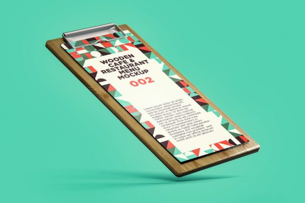 木制餐夹板&餐厅菜单样机模板v2 Wooden Cafe & Restaurant Menu Mockup 002