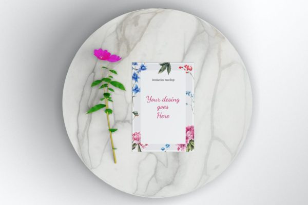 圆形大理石板邀请函展示样机模板 Invitation Mockup Template