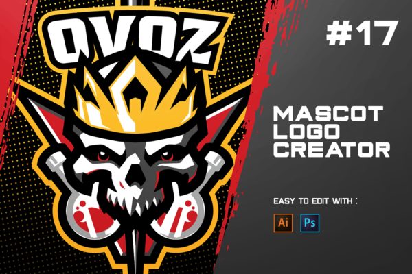 邪恶人物游戏形象电子竞技Logo模板 OVOZ – E-Sports Logo Creator