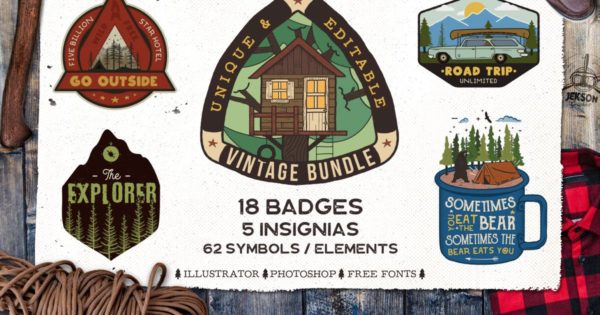 复古野外露营冒险旅行主题徽章/徽标/补丁/Logo设计素材v3 Retro Camp Badges / Adventure Logo Patches. Part 3