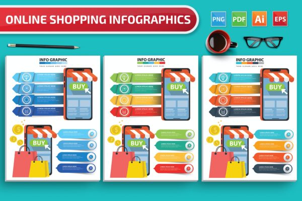 网上购物信息图表设计矢量素材v2 Online Shopping Infographics