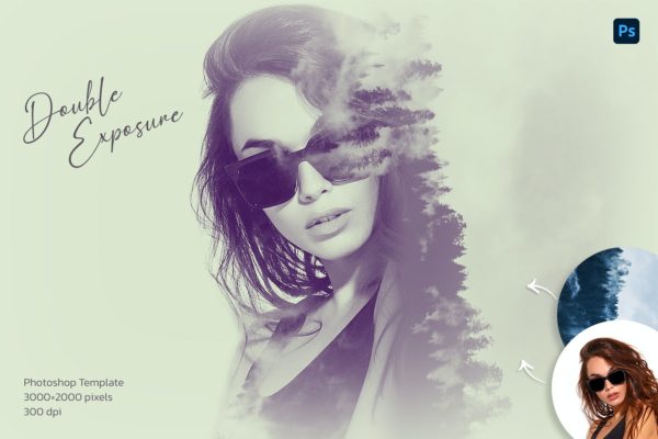 双重曝光人物景色相片合成样式 Double Exposure Photo Template