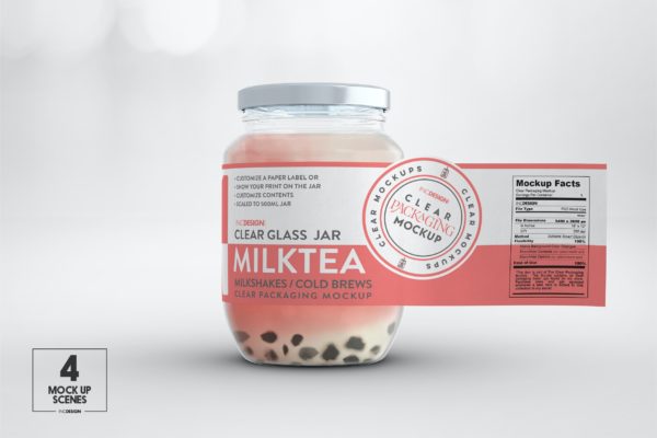 透明玻璃奶茶冷饮罐样机图素材 Clear Glass Milktea Cold Brew Jars Mockup