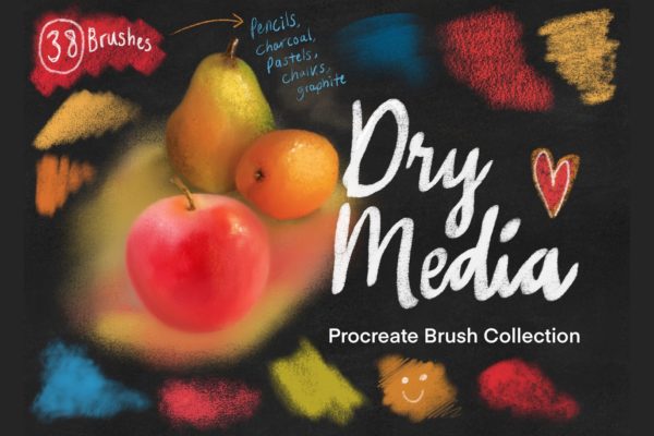 干性木炭粉笔粉彩纹理Procreate笔刷 Dry Media Pro Charcoal and Chalk Procreate Brushes
