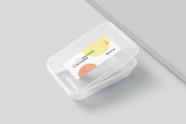 塑料矩形外卖盒标签样机psd模板 Plastic Rectangular Box Label Mockups