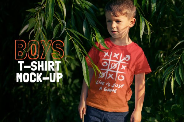 真实场景儿童男孩T恤样机 Boys T-shirt Mock-up