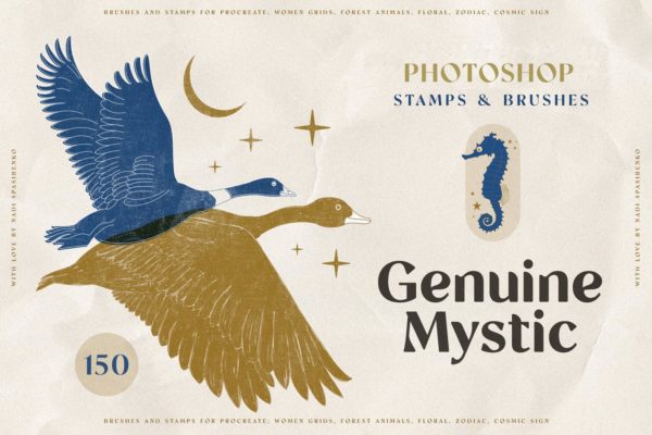 神秘插图烫金纹理复古Photoshop笔刷 Genuine Mystyc Photoshop Stamps
