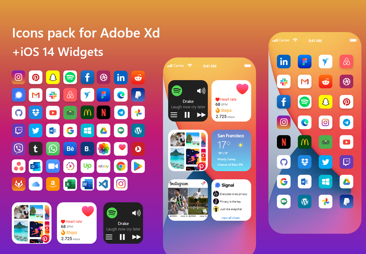 Social icons and iOS 14 Widget for Adobe XD
