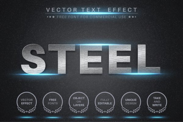闪亮钢本色文字效果字体样式矢量素材 Bright steel – editable text effect,  font style