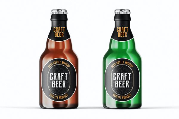 啤酒瓶标签设计正视图样机模板 Beer Bottle Mockup Template