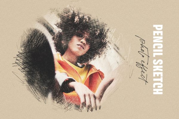 未完成画作铅笔素描照片效果样式 Pencil Sketching Photo Effect