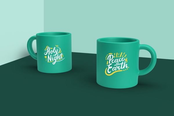 两只纯色马克杯Logo设计效果图样机 Duomug Mug Mockup