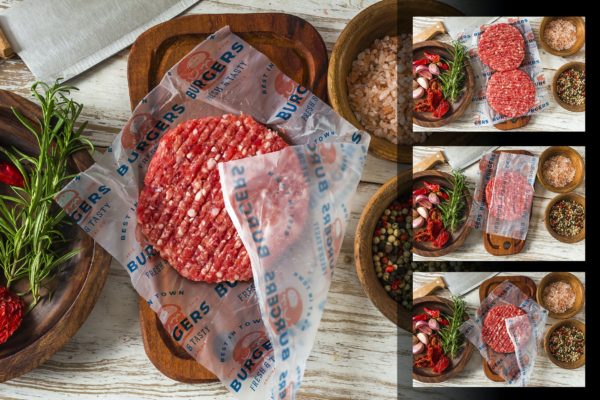 汉堡肉饼包装油纸样机场景图 Hamburger Wrapping Paper Mockup