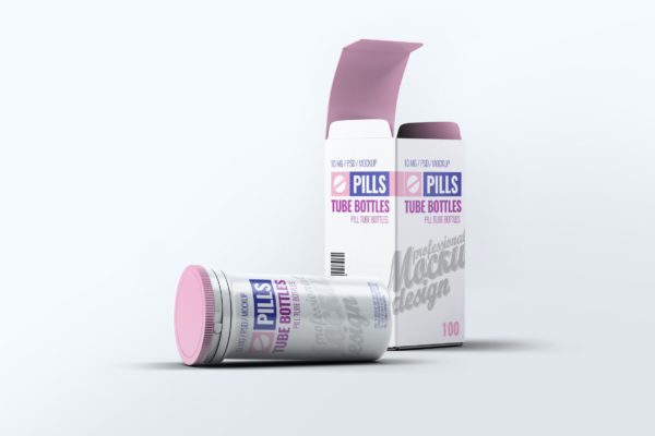 药丸管瓶&包装盒设计样机 Pills Tube Bottles Mock-Up