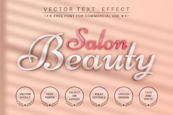 美容沙龙文字效果字体样式矢量素材 Beauty salon – editable text effect, font style
