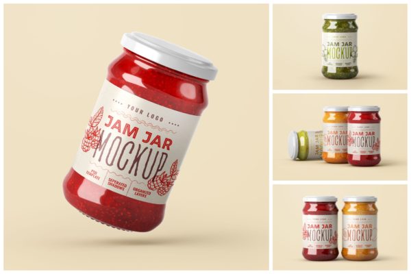 果酱罐标签设计样机套装 Jam Jar Mockup Set | Label Design