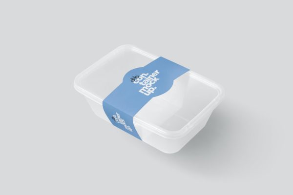 塑料外卖盒腰封纸套样机psd模板 Plastic Box Sleeve Mockups